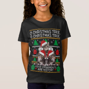 Camiseta Gatos Navidades Divertidos Ornamentos Familia Paja
