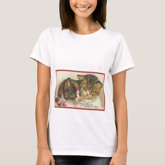 Camiseta Gatos Navideños Antiguos Lindos (Anverso)