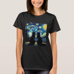 Camiseta Gatos negros adoran noche estrellada Van Gogh Gato