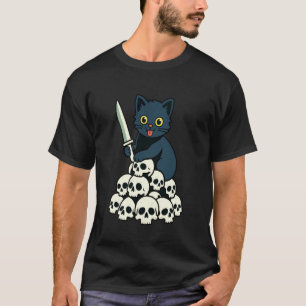 Camiseta Gatos Negros Calaveras Halloween Amante Gatito Fel