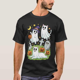Camiseta Gatos negros con disfraz de fantasma Mujeres y hom