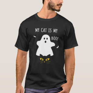 Camiseta Gatos negros con traje fantasma Mi gato es mi Boo 