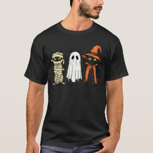 Camiseta Gatos Negros de Halloween Bruja Fantasma Momia Dis