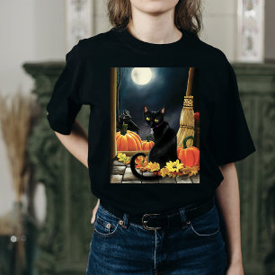 Camiseta Gatos Negros de Otoño Encantados por la Luna