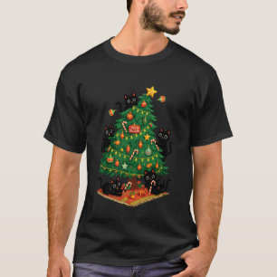 Camiseta Gatos Negros Divertidos Árbol de Navidad Humor Fes