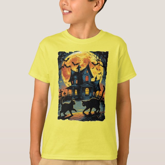 Camiseta ¡Gatos negros en Halloween! (Anverso)