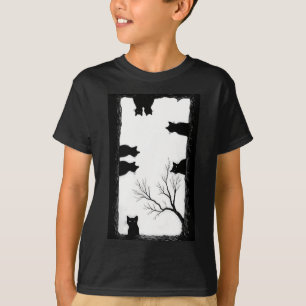 Camiseta Gatos negros espeluznantes asomándose al arte huec