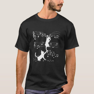 Camiseta Gatos Negros Jugando Con Nota De Música Diseño De 