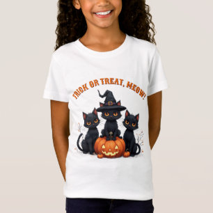 Camiseta Gatos Negros Kawaii en Parche de Calabazas Hallowe