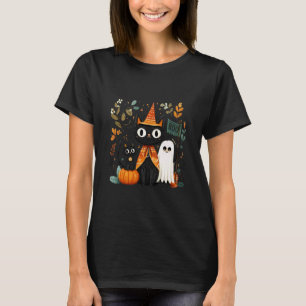 Camiseta Gatos Negros Lindos y Amigos Fantasmas Caprichoso 