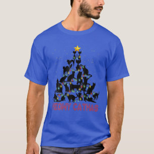 Camiseta Gatos negros Meowy Catmas Árbol de Navidad Luces O
