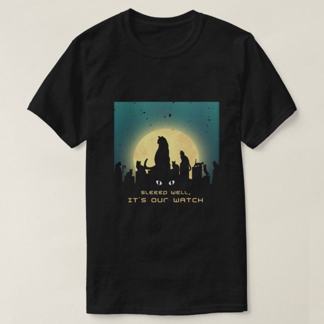 Camiseta Gatos negros por la noche y la luna en estilo retr (Diseño del anverso)