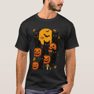 Camiseta Gatos Negros Retro Calabaza Jack O Linterna Hallow