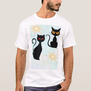 Camiseta Gatos negros retro con starburst