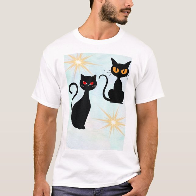 Camiseta Gatos negros retro con starburst (Anverso)