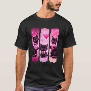 Camiseta Gatos negros supercute con corazones rosados aman 