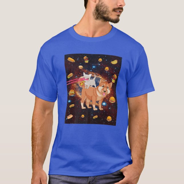 Camiseta Gatos Ojos Láser En El Espacio Perro Gato Comer Pi (Anverso)