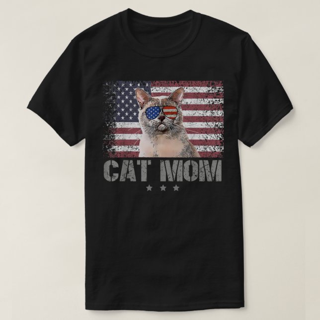 Camiseta Gatos Patrióticos Mamá Con Gafas De Sol Estadounid (Diseño del anverso)