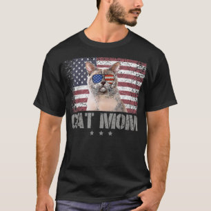 Camiseta Gatos Patrióticos Mamá Con Gafas De Sol Estadounid