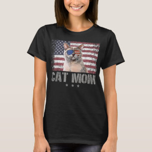 Camiseta Gatos Patrióticos Mamá Con Gafas De Sol Estadounid