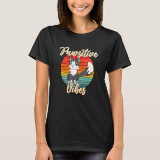 Camiseta Gatos Pawsitive Vibraciones Positivas Estilo Retro