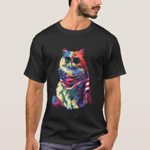 Camiseta Gatos Persas Gafas de sol Patrióticas Bandera de E