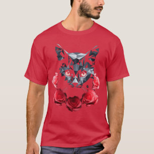 Camiseta Gatos Polígono Flores Animal Arte Motivo Amigos ga