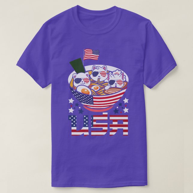 Camiseta Gatos Ramen Anime Bandera Americana USA 4 de julio (Diseño del anverso)