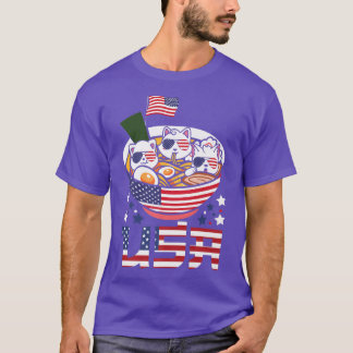 Camiseta Gatos Ramen Anime Bandera Americana USA 4 de julio