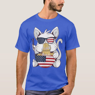 Camiseta Gatos Ramen Anime Bandera Estadounidense 4 De Juli