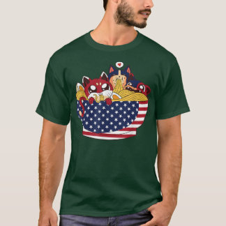 Camiseta Gatos Ramen Anime Bandera Estadounidense Estados U