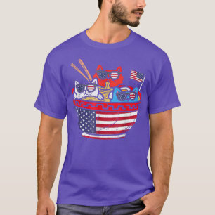 Camiseta Gatos Ramen Anime Bandera Estadounidense Estados U