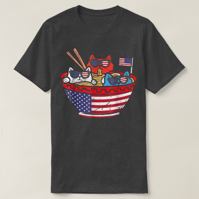 Camiseta Gatos Ramen Anime Bandera Estadounidense Estados U (Diseño del anverso)