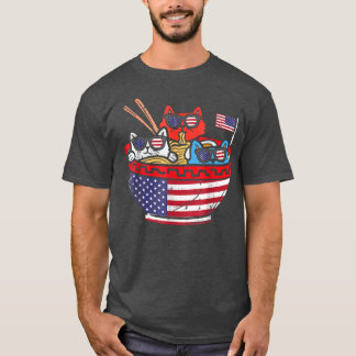 Camiseta Gatos Ramen Anime Bandera Estadounidense Estados U