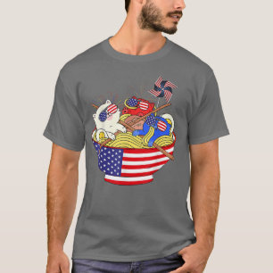 Camiseta Gatos Ramen Anime Bandera Estadounidense Graciosa