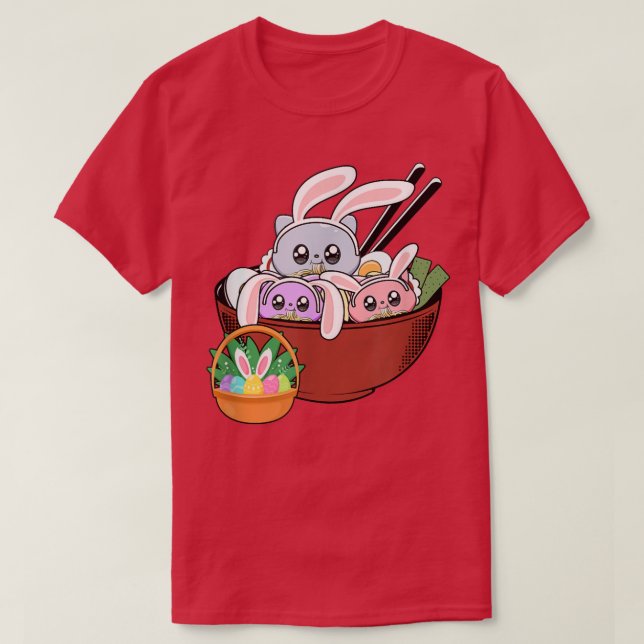 Camiseta Gatos Ramen Bunny Ear Egg Kawaii Comida Japonesa A (Diseño del anverso)