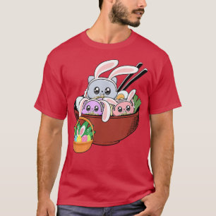 Camiseta Gatos Ramen Bunny Ear Egg Kawaii Comida Japonesa A