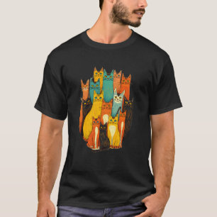 Camiseta Gatos Retro en un Diseño Moderno de Mitad de Siglo