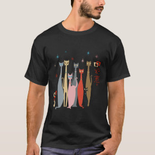 Camiseta Gatos retro vintage de mediados del siglo XX moder