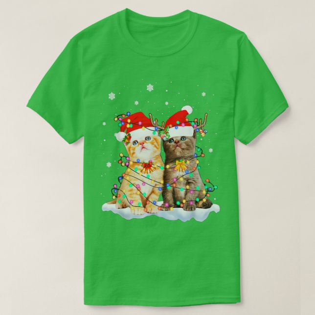 Camiseta Gatos Santa Hat Árbol de Navidad Encendido Navidad (Diseño del anverso)