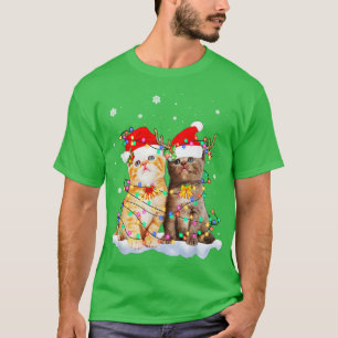 Camiseta Gatos Santa Hat Árbol de Navidad Encendido Navidad