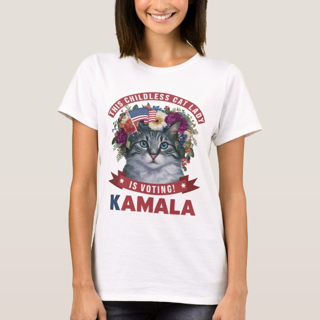 Camiseta Gatos sin hijos para damas de kamala harris (Anverso)
