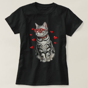 Camiseta Gatos Tabby Corazón Gafas de sol Arte de San Valen