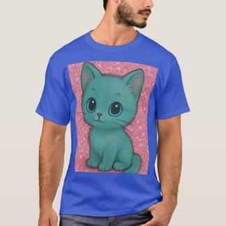 Camiseta Gatos turquesa sobre patrón sin fisuras de purpuri