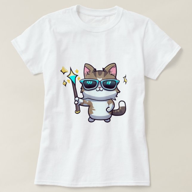 Camiseta Gatos Usando Gafas Con Estrellas De Guerra Mágica (Diseño del anverso)