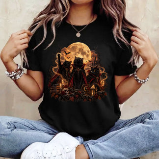 Camiseta Gatos vampiros luna llena Halloween