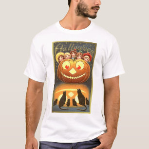 Camiseta Gatos viendo a niños y Tejidos oscuros de calabaza
