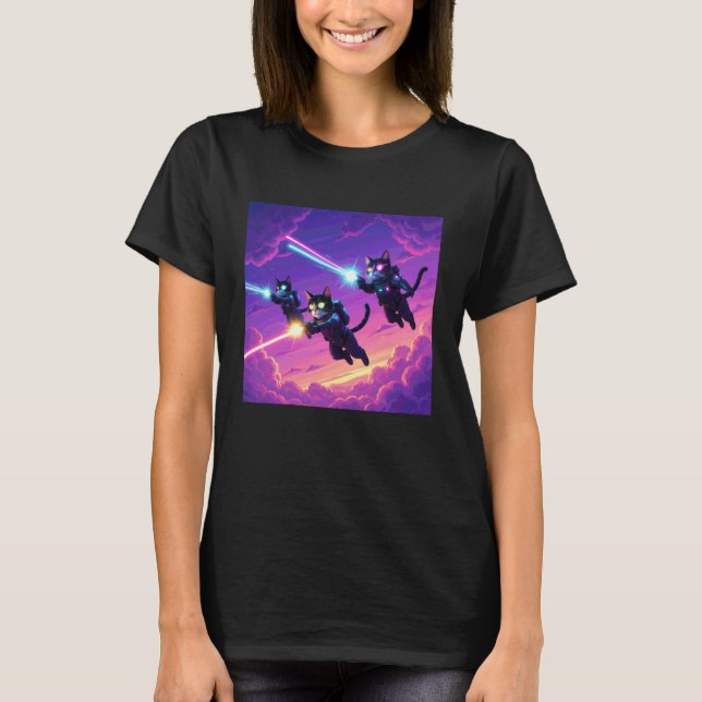 Camiseta Gatos voladores lanzando láser (Anverso)
