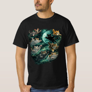 Camiseta Gatos volando en galaxia vintage 90s divertido gat