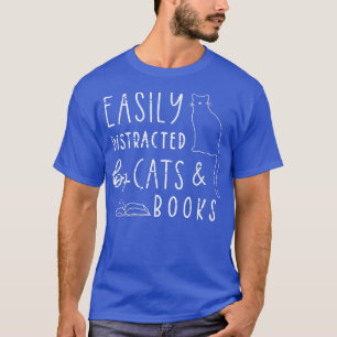 Camiseta gatos y amante de los libros fácilmente distraídos